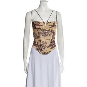 Miaou Printed Yellow Polyester V-Neck Crop Top W/ Tags Size XL - NWT